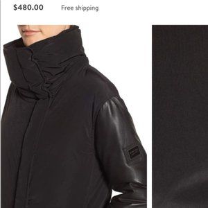 Lamarque down coat with leather sleeves XL